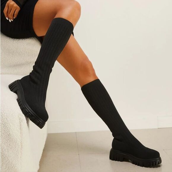 CUCCOO MINIMALIST KNIT DETAIL OVER KNEE BOOTS - Picture 9 of 16